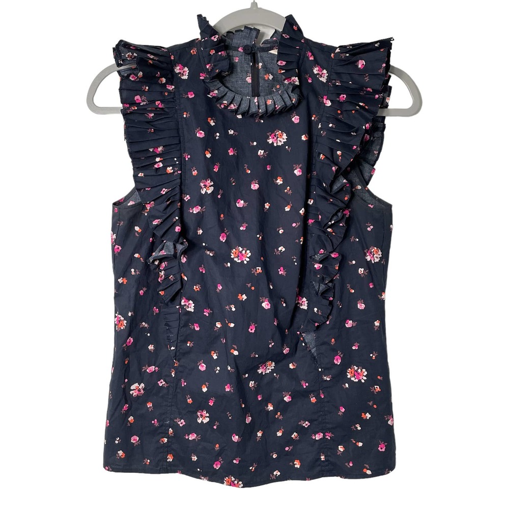 Rebecca Taylor | Women's Mia Pleated Top Floral Ruffle Sleeveless | sz 0